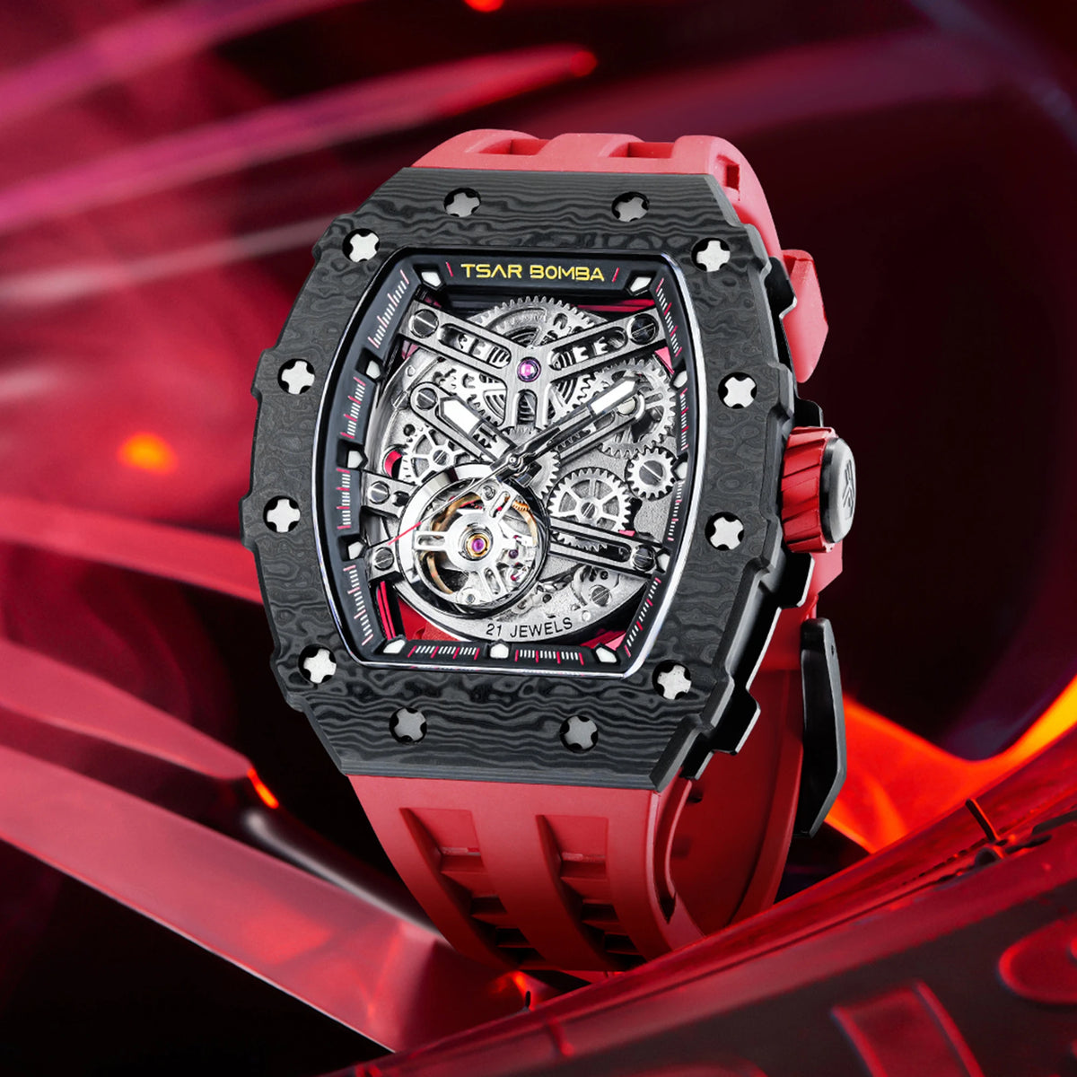 TSAR BOMBA TB8208CF Montre Homme Automatique Squelette Saphir Carbone – CLEVI Paris