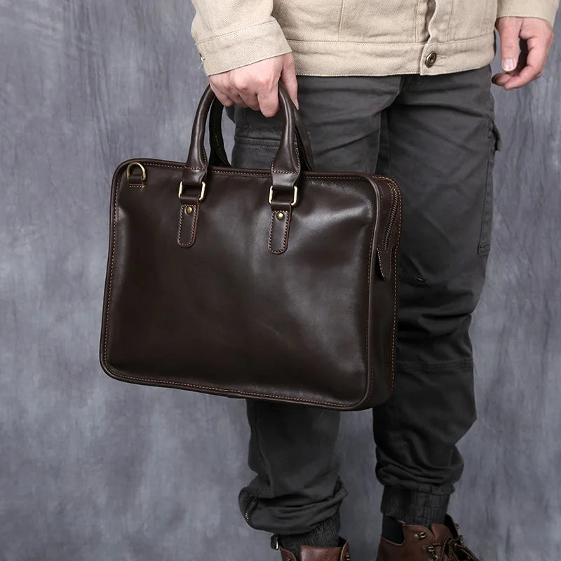 Serviette Homme Cuir Vache Retro Business Laptop 14" 36x8x27cm – CLEVI Paris