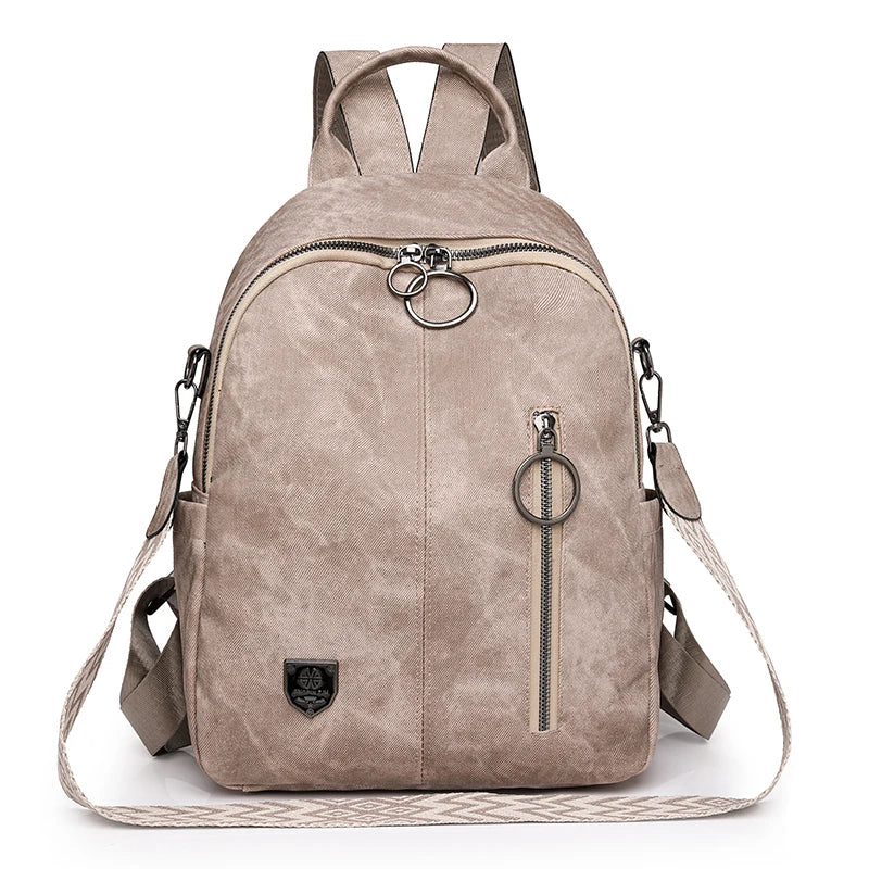 Sac à Dos PU Souple Femme Grande Capacité Retro Voyage École – CLEVI Paris