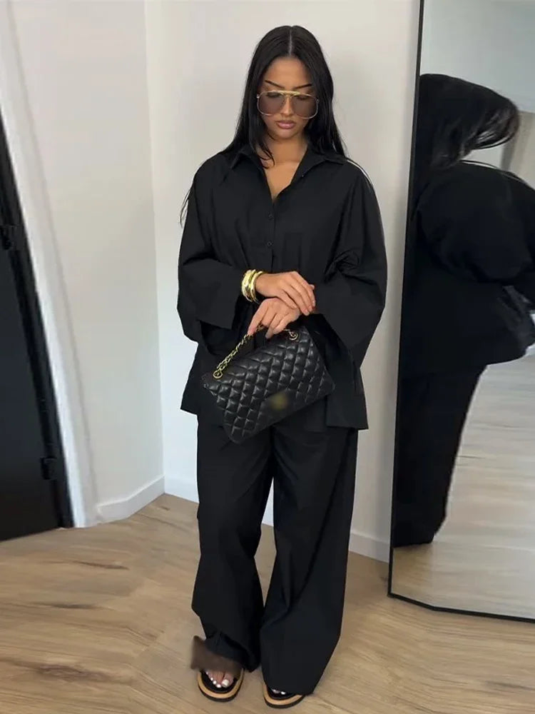 Ensemble femme blouse à revers et pantalon – CLEVI Paris