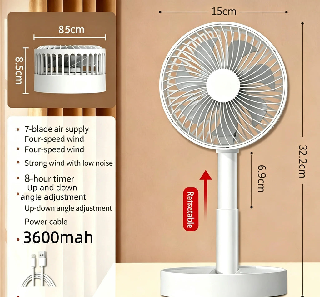 Ventilateur pliable rechargeable, 4 vitesses – CLEVI Paris
