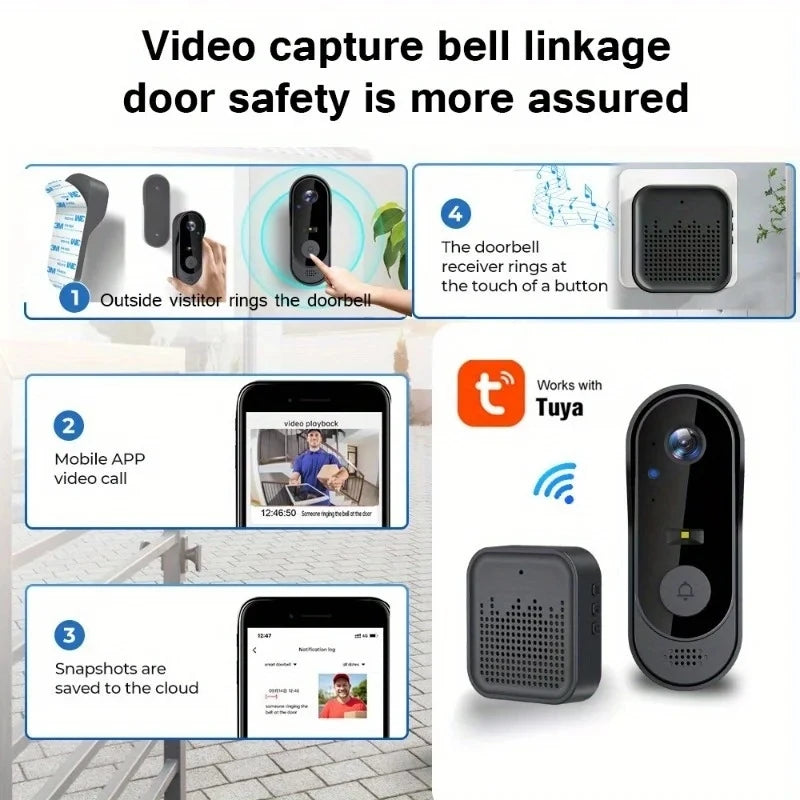 Sonnette Vidéo Connectée WiFi Tuya – Vision Nocturne & Audio Bidirectionnel – CLEVI Paris