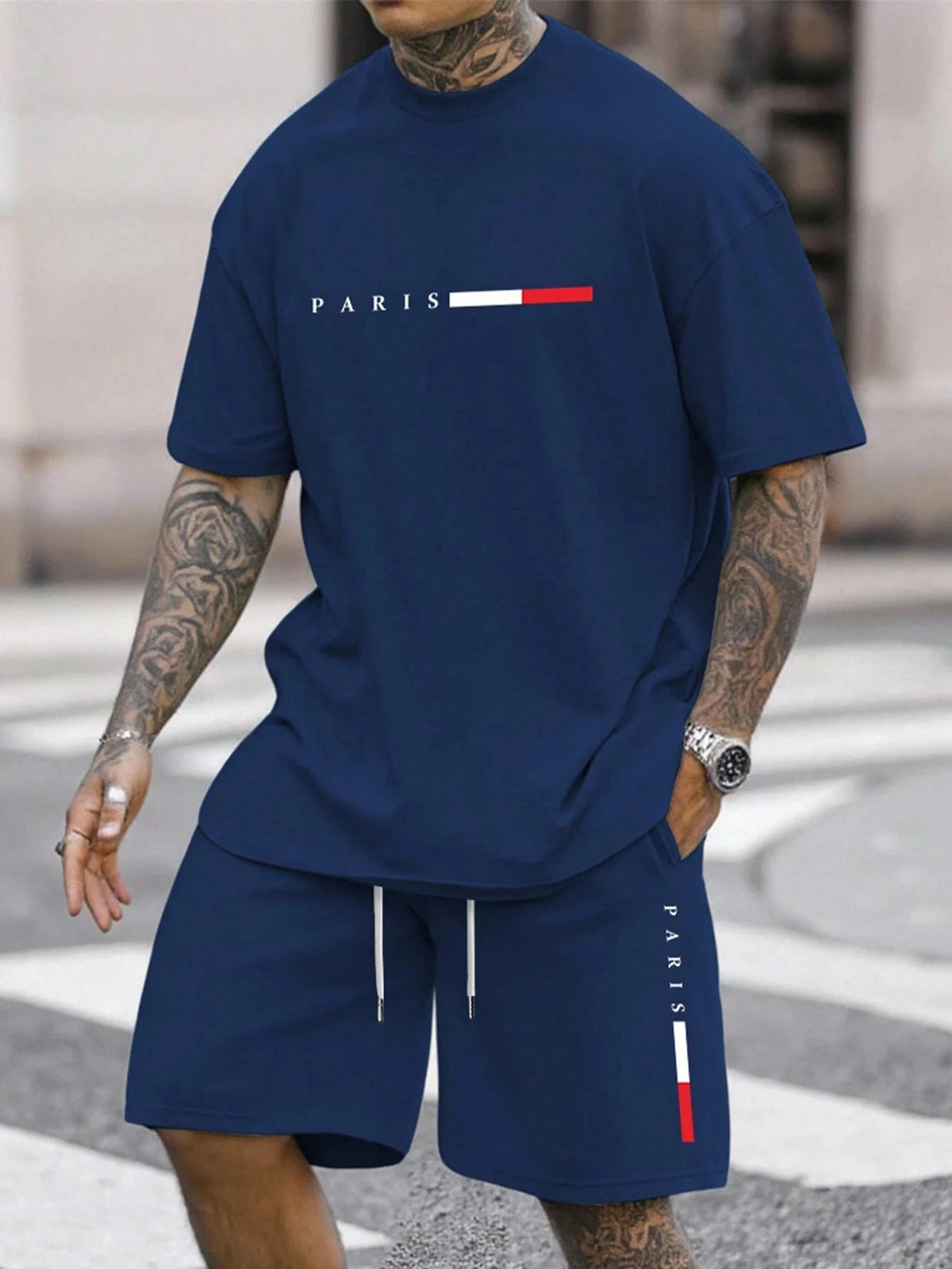 Ensemble Survêtement 2 Pièces Homme T-Shirt Col Rond Manches Courtes + Short Casual Sport – CLEVI Paris