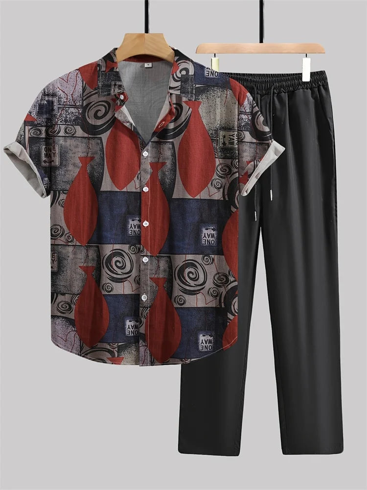 Ensemble 2 Pièces Homme Chemise + Pantalon Imprimé 3D Rayures Streetwear S-2XL – CLEVI Paris