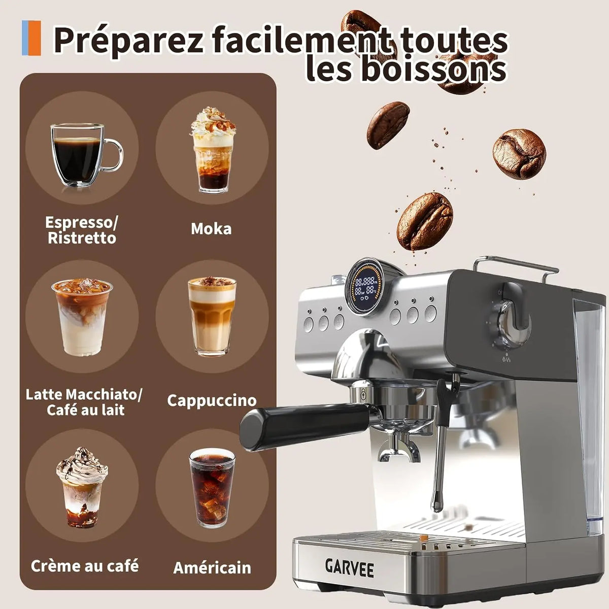 Machine à expresso 20 bars, réservoir 1,5 L – CLEVI Paris