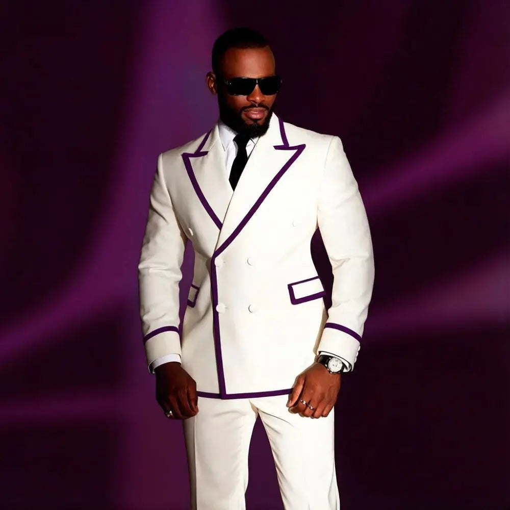 Costume Homme 2 Pièces Smoking Luxe Blanc Revers Pointu Slim Fit Mariage Cérémonie XS-5XL – CLEVI Paris