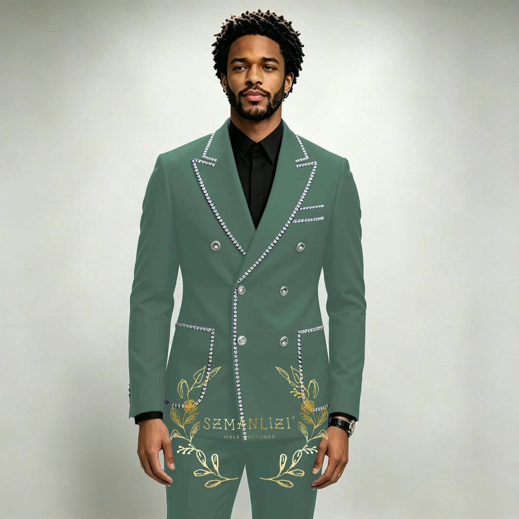 Costume Homme 2 Pièces Smoking Luxe Bleu Royal Cristaux Revers Pointu Double Boutonnage Mariage XS-6XL – CLEVI Paris
