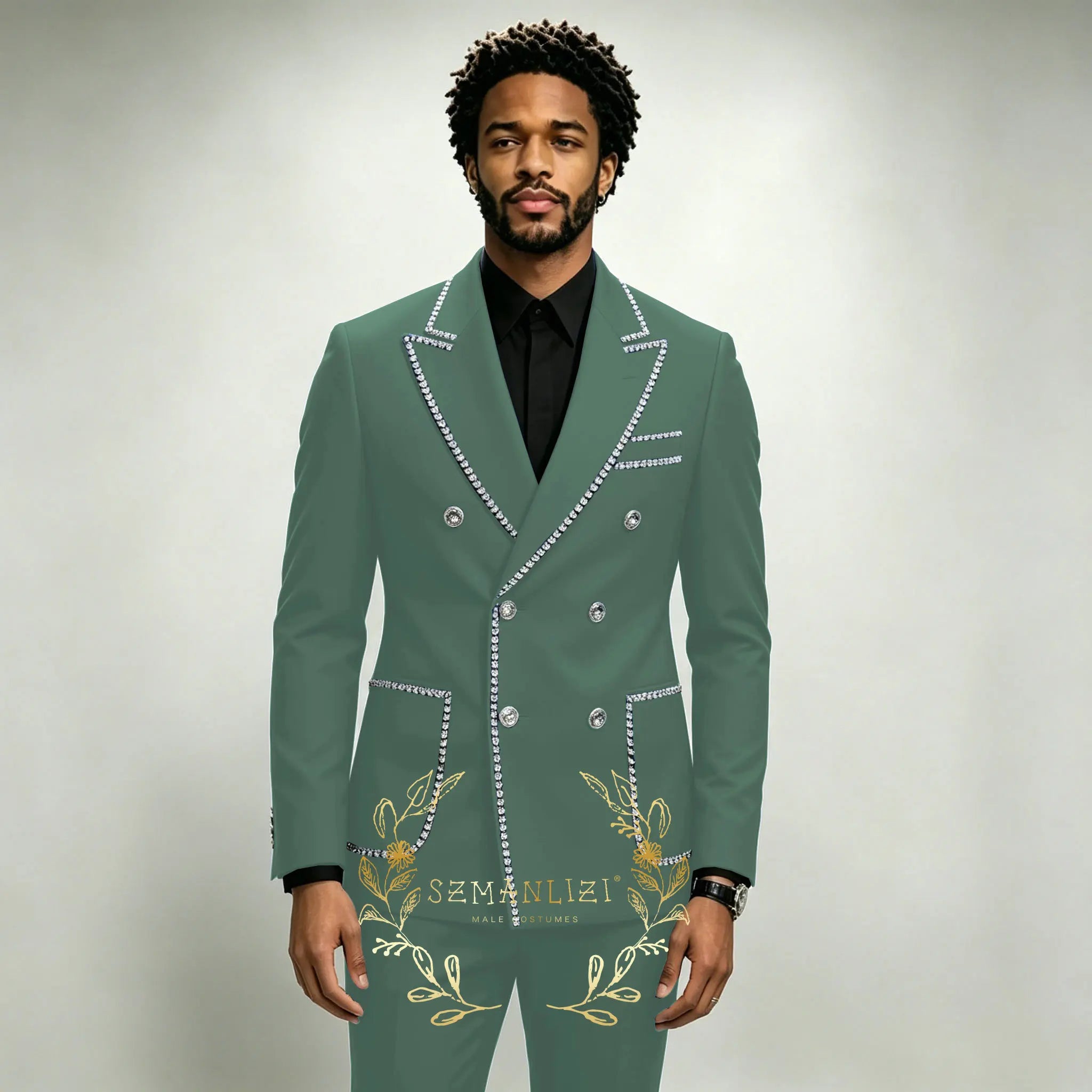 Costume Homme 2 Pièces Smoking Luxe Bleu Royal Cristaux Revers Pointu Double Boutonnage Mariage XS-6XL – CLEVI Paris