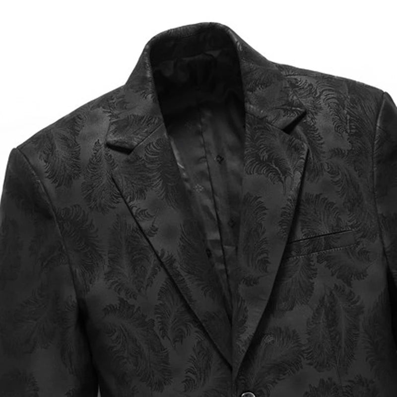 Blazer homme en cuir noir motif plumes – CLEVI Paris