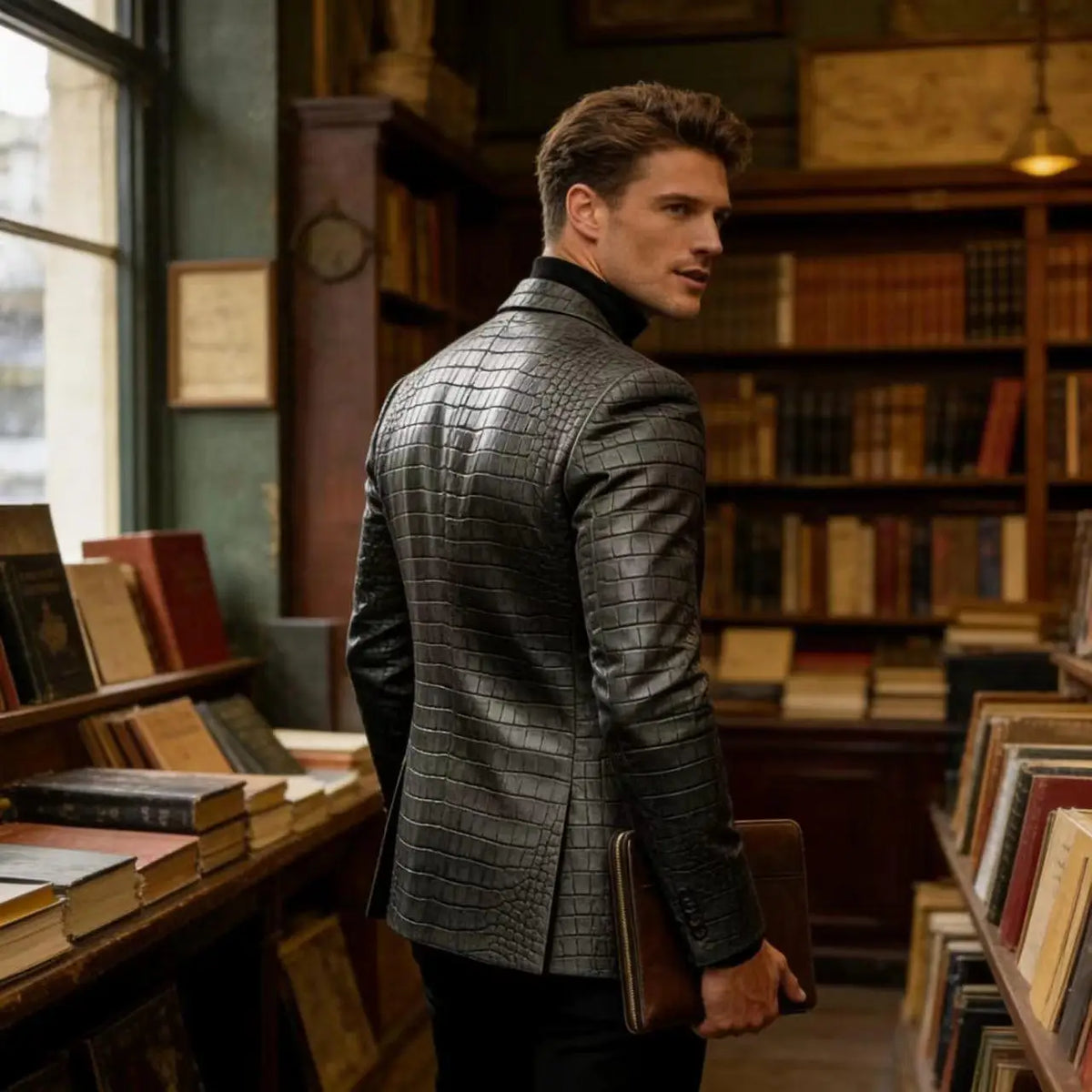 Blazer homme simili cuir crocodile à 2 boutons – CLEVI Paris