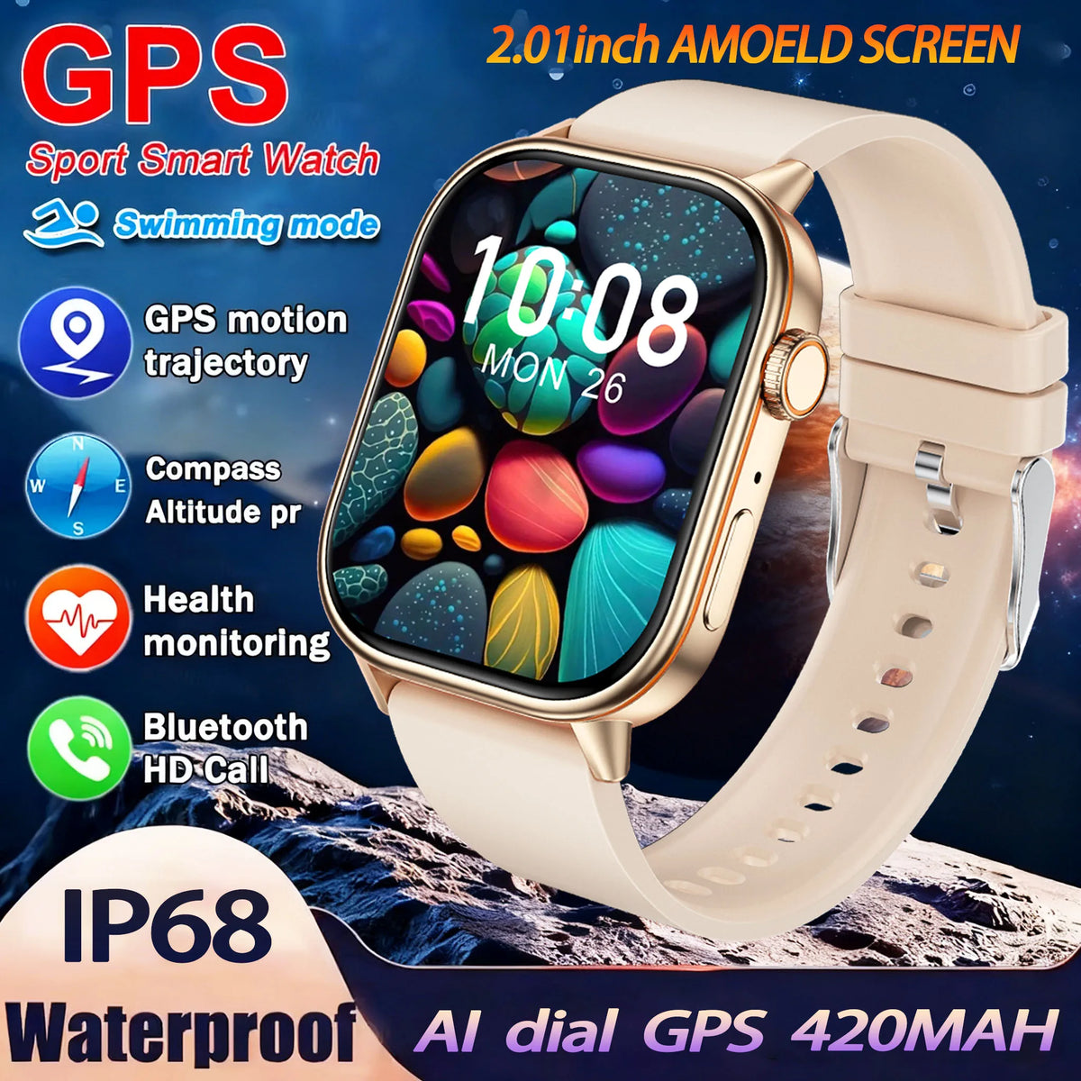 Montre GPS QX17 AMOLED 2,01″ sport – CLEVI Paris