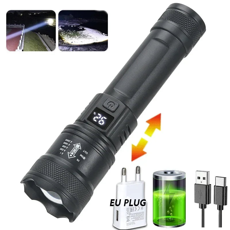 Lampe Torche LED Tactique Rechargeable USB Zoom 1500m – CLEVI Paris