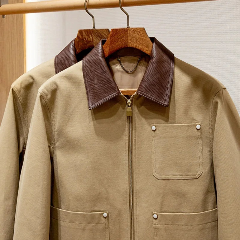Veste homme camel à revers et rivets – CLEVI Paris