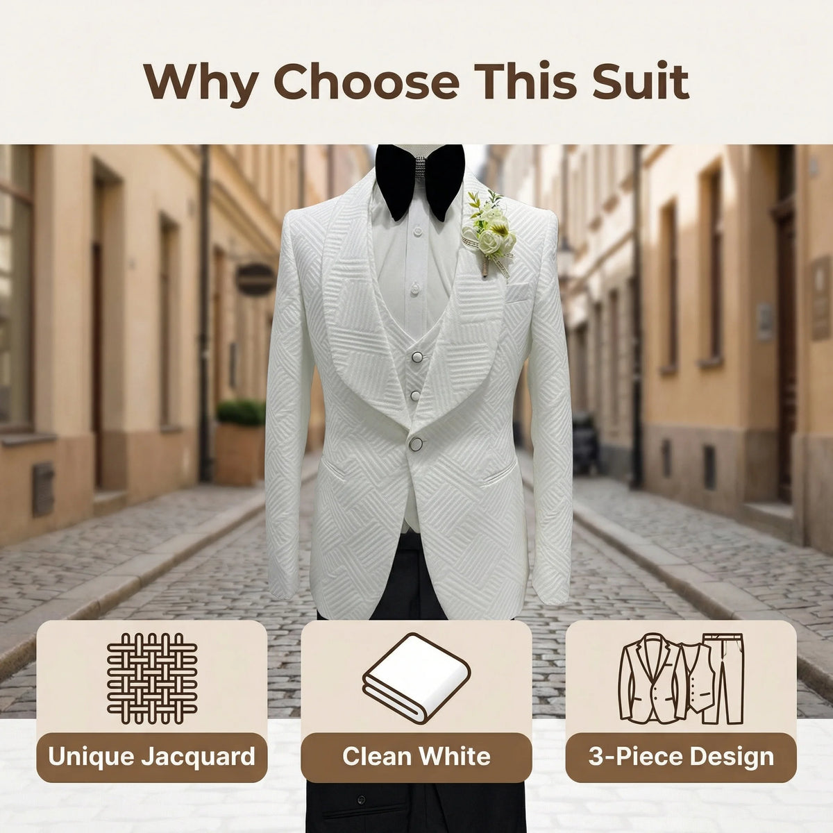 Costume de Mariage Homme 3 Pièces Col Châle – CLEVI Paris