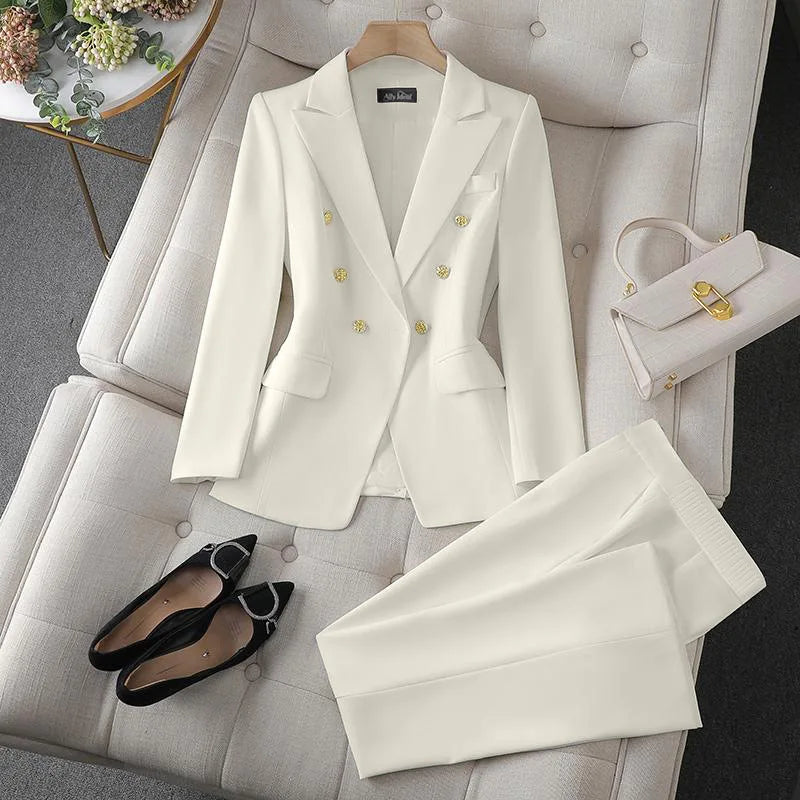 Tailleur pantalon femme double boutonnage – CLEVI Paris