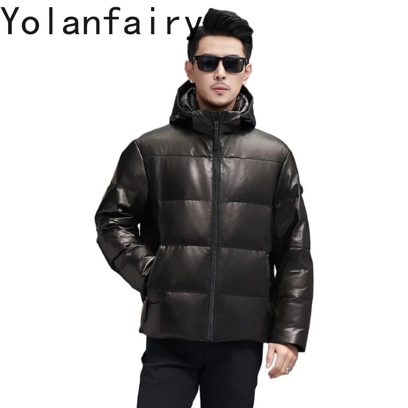 Doudoune homme en cuir et duvet de canard – CLEVI Paris