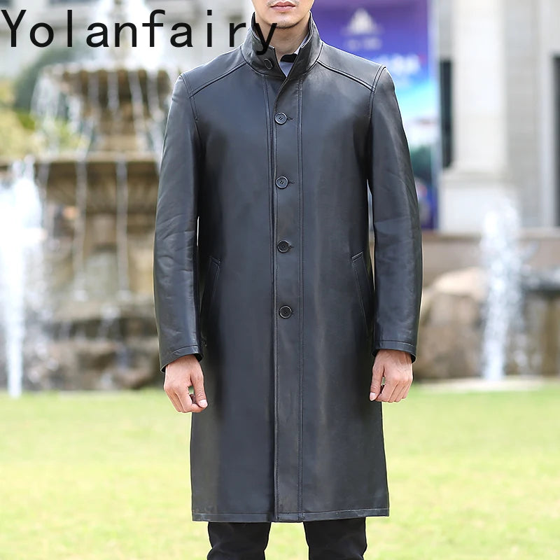 Manteau long homme cuir de mouton YOLANFAIRY – CLEVI Paris