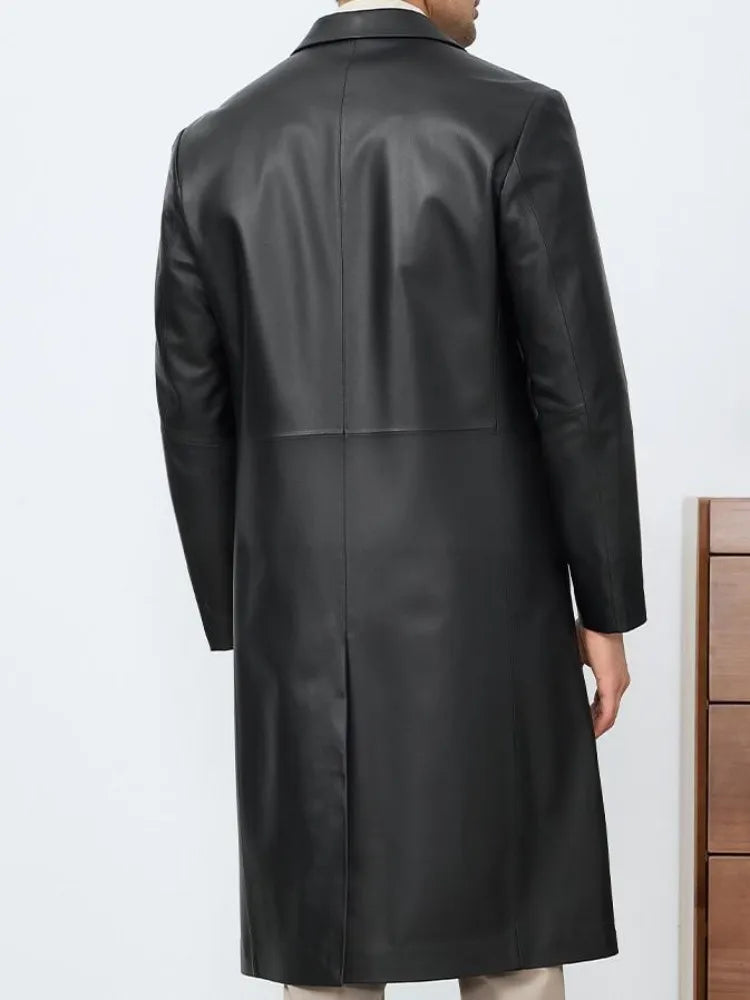 Manteau long homme en cuir à revers BEKEDEKE – CLEVI Paris