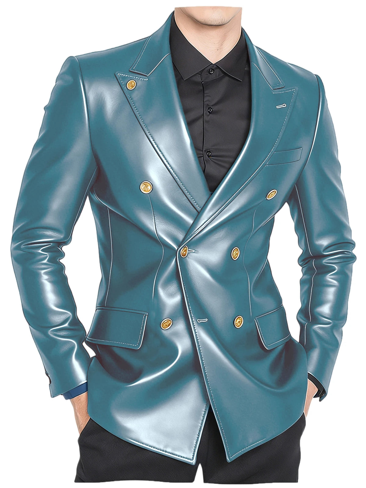Blazer homme croisé en similicuir brillant – CLEVI Paris