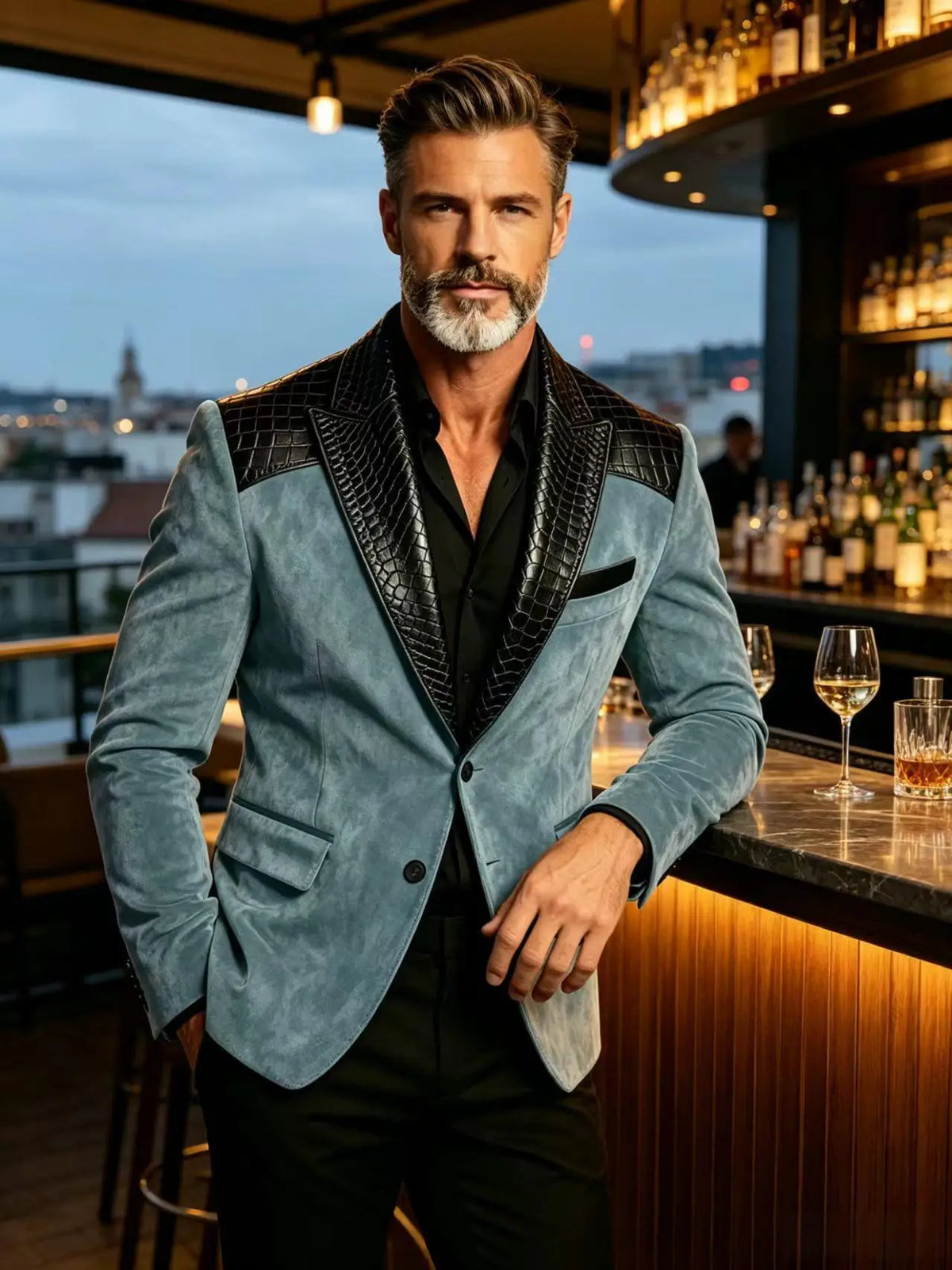 Blazer homme en daim, revers façon crocodile – CLEVI Paris