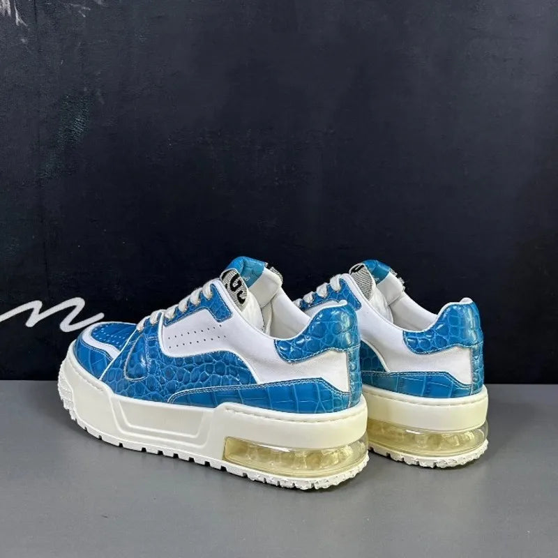 Sneakers Cuir Vache Motif Croco Homme Semelle Épaisse – CLEVI Paris