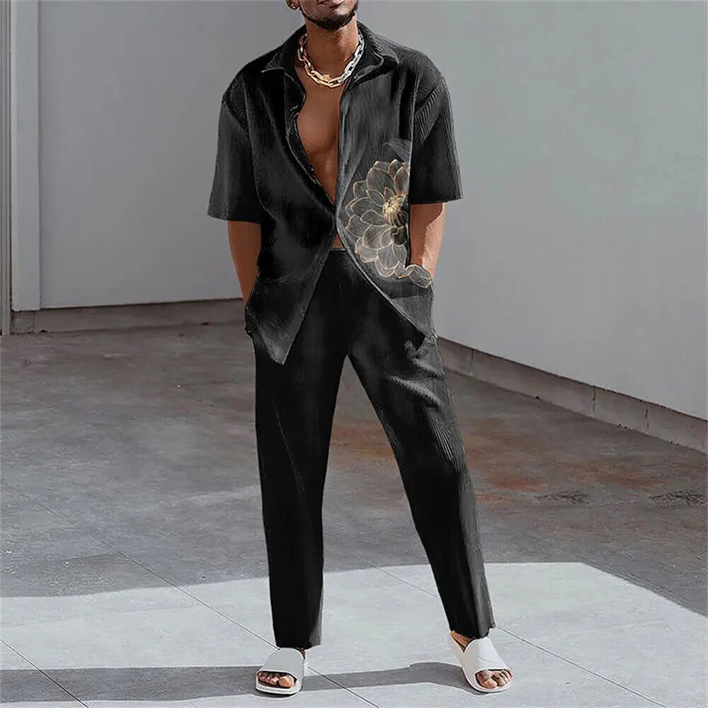 Ensemble 2 Pièces Homme Imprimé 3D Chemise & Pantalon Été – CLEVI Paris