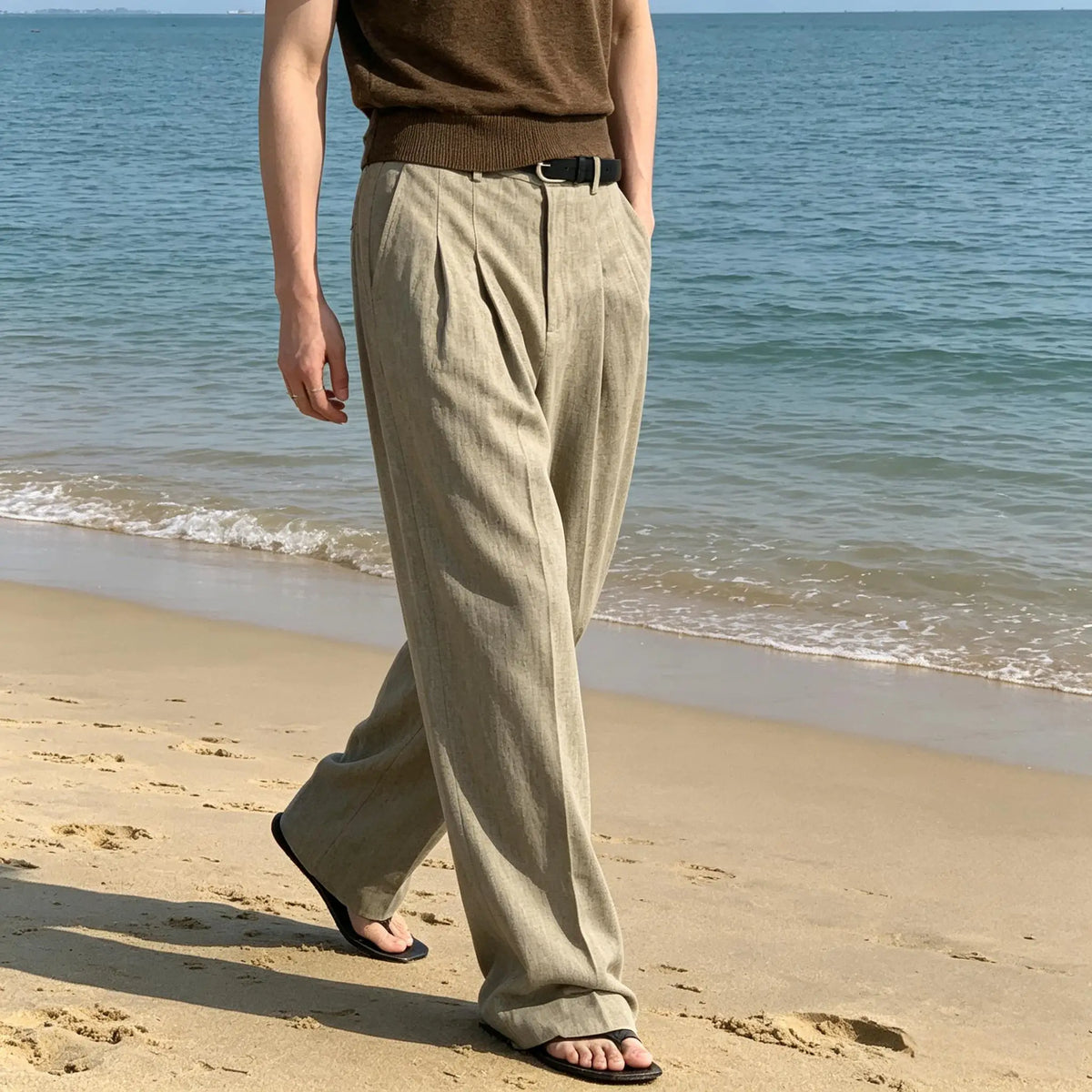 Pantalon large en lin pour homme – CLEVI Paris