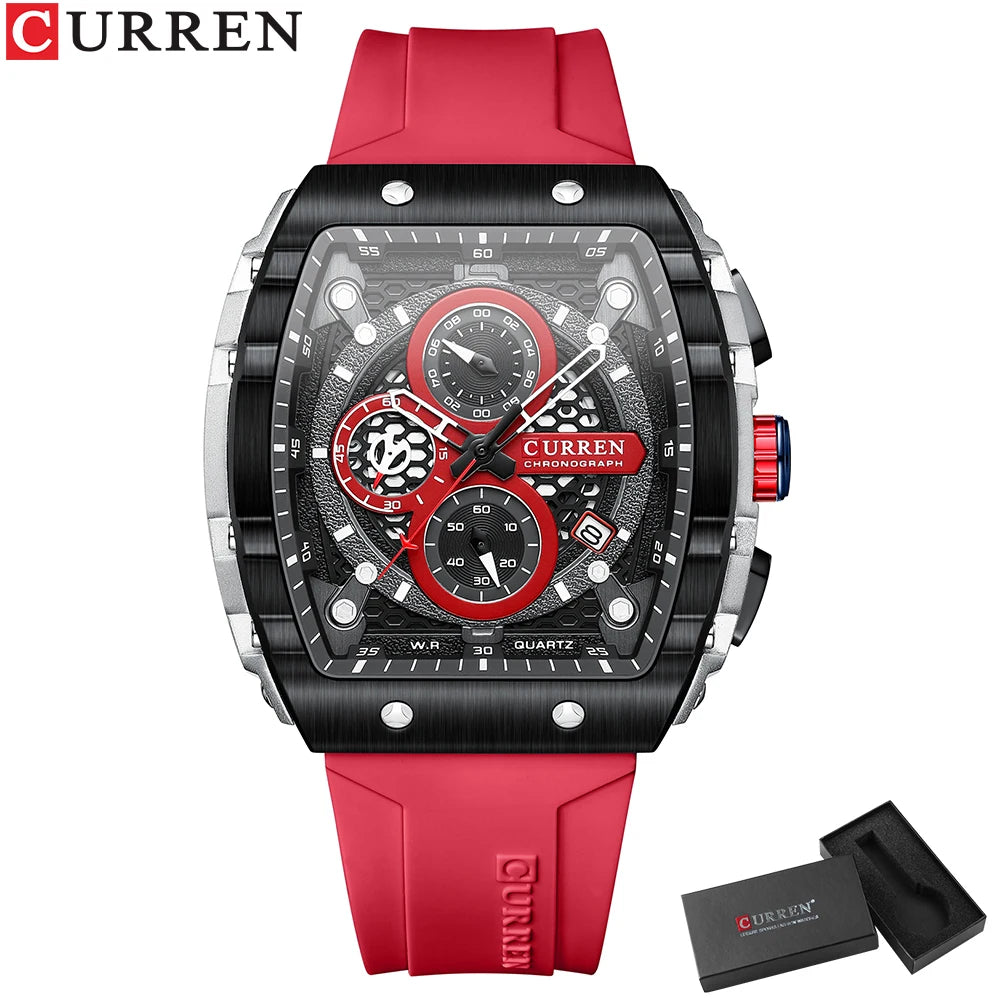 CURREN Montre Quartz Homme Rectangulaire Chronographe Silicone Date Auto 47mm – CLEVI Paris