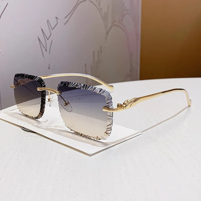 Lunettes de Soleil Rimless Léopard Miroir Vintage Élégantes Femme – CLEVI Paris