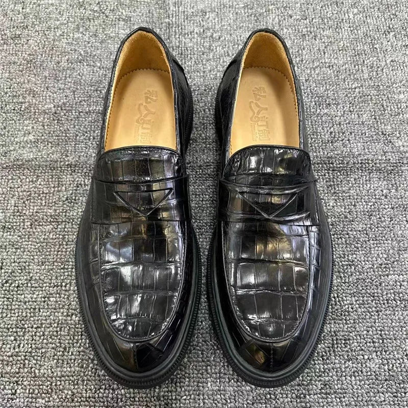 Mocassins Cuir Croco Noir Bout Pointu Homme – CLEVI Paris