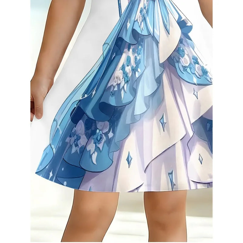 Robe t-shirt enfant imprimée bleu et blanc – CLEVI Paris