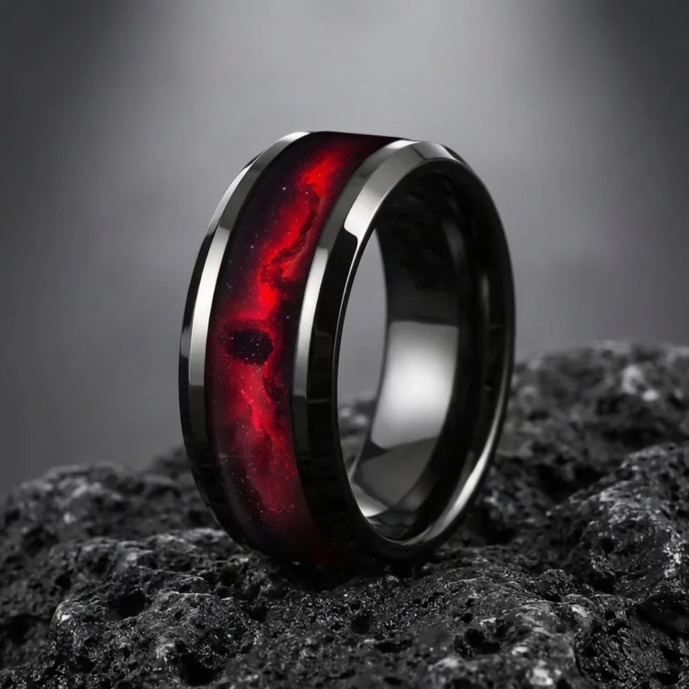 Bague Unisexe en Acier Noir, Planète Rouge – CLEVI Paris