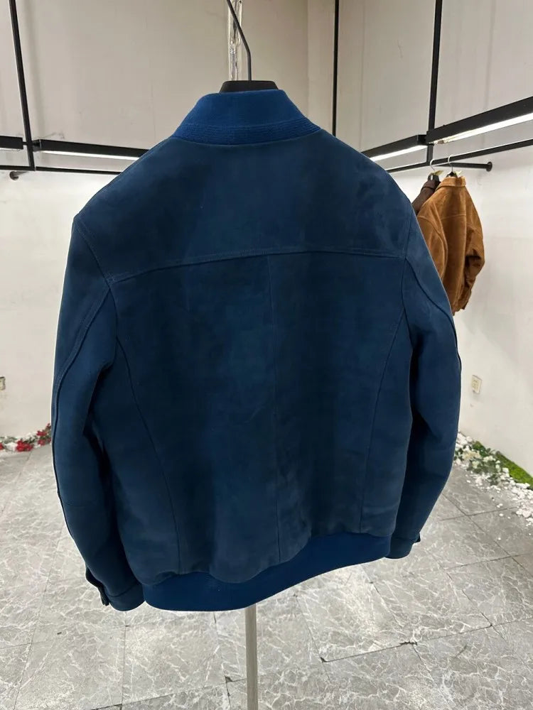 Veste homme bleue aspect daim à col montant – CLEVI Paris