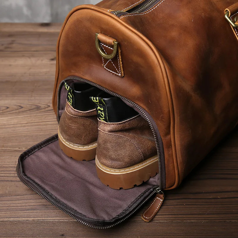 Sac de Voyage Homme Cuir Crazy Horse Rétro 50x23x26cm – CLEVI Paris