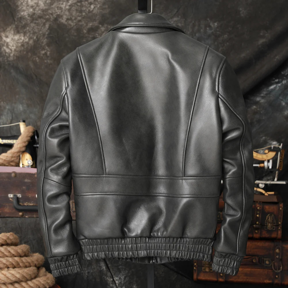 Veste pilote homme en cuir noir – CLEVI Paris