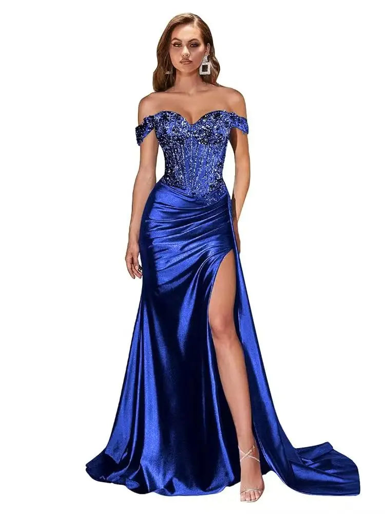 Robe de bal sirène en satin perlé – CLEVI Paris