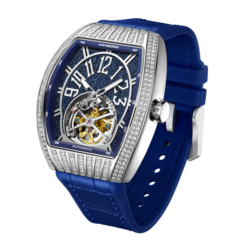 HANBORO 9030 Montre Homme Automatique Squelette Cristaux Étanche 5ATM – CLEVI Paris