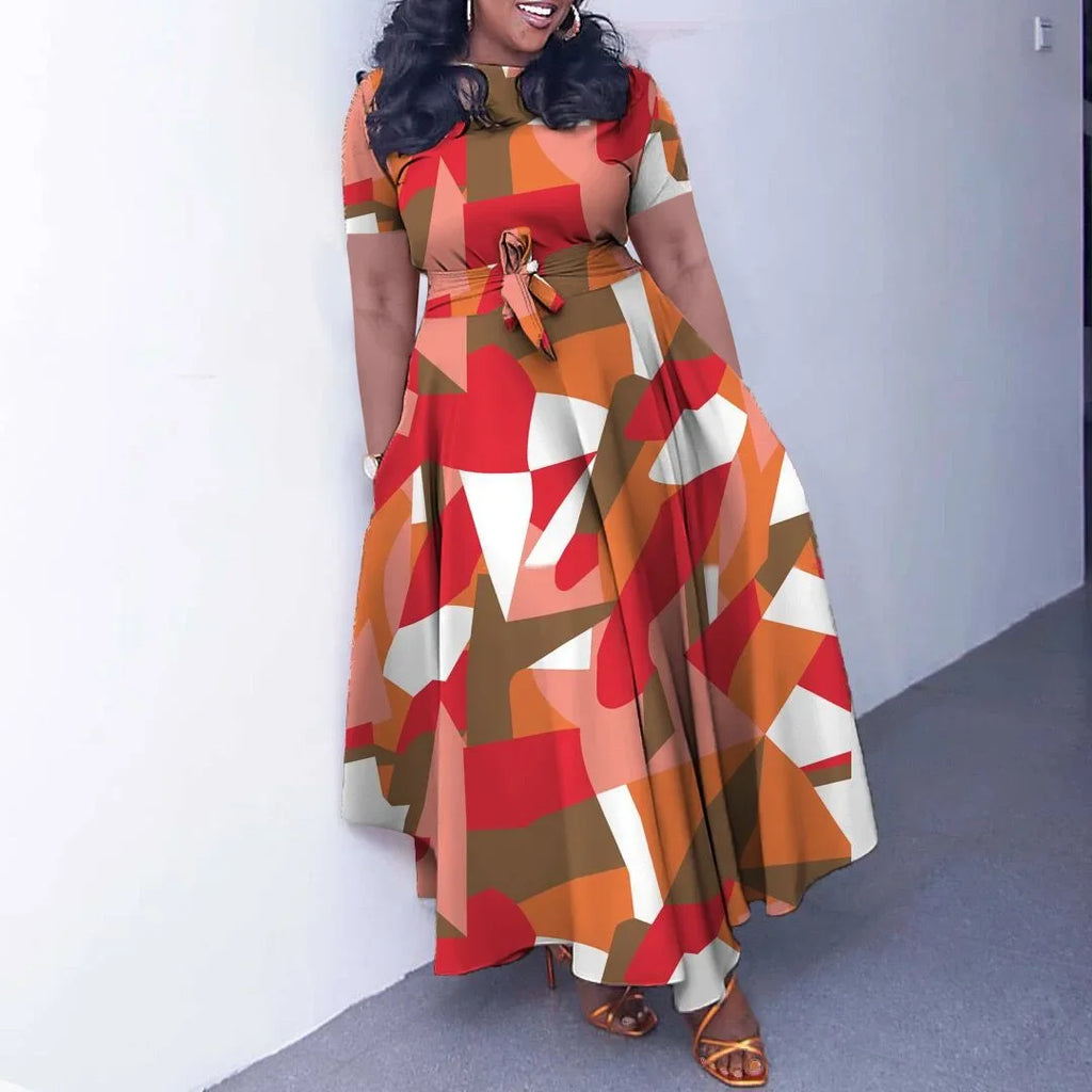 Robe Femme Grande Taille Dentelle Col Rond Manches Courtes Longueur Cheville Casual – CLEVI Paris
