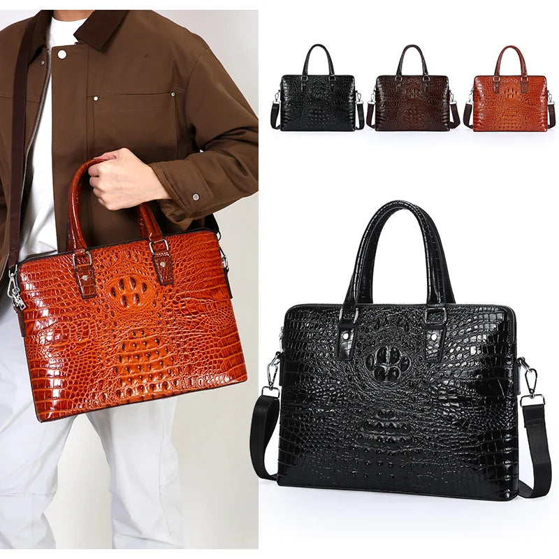 Sacoche Homme PC 14" Cuir PU Motif Crocodile 38x29cm Porte-Documents – CLEVI Paris