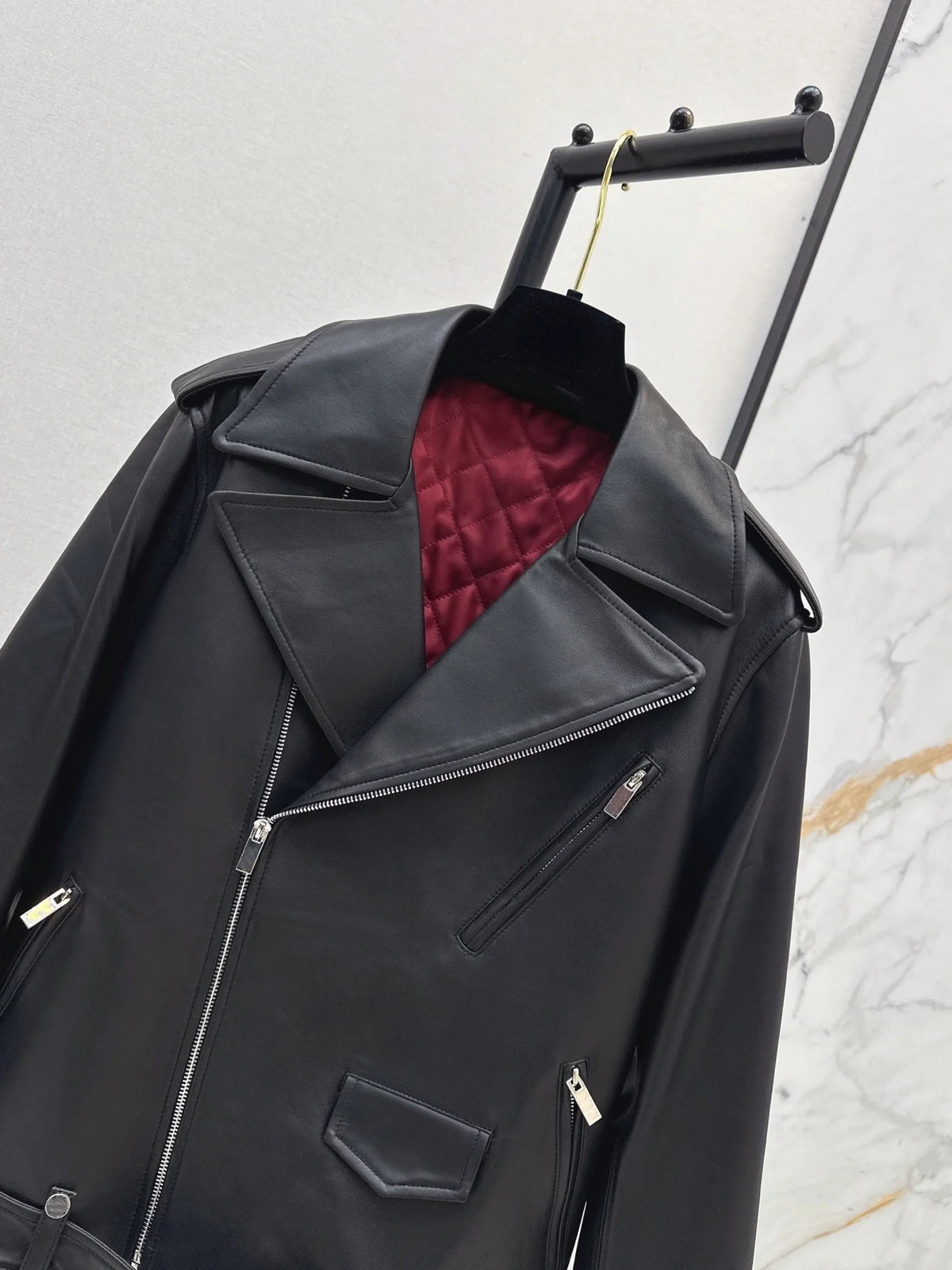 Blouson biker femme en cuir noir – CLEVI Paris