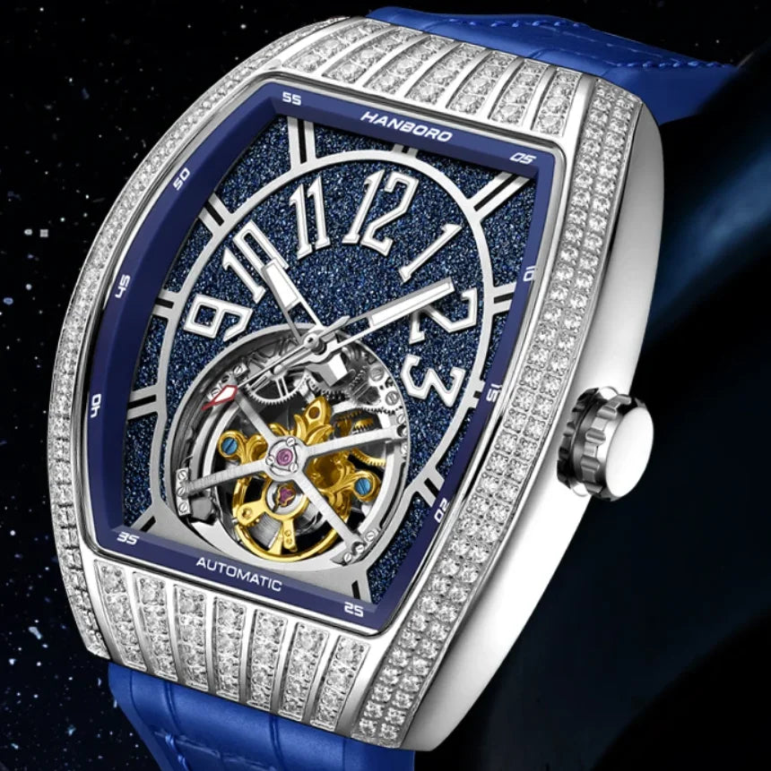 HANBORO 9030 Montre Homme Automatique Squelette Cristaux Étanche 5ATM – CLEVI Paris