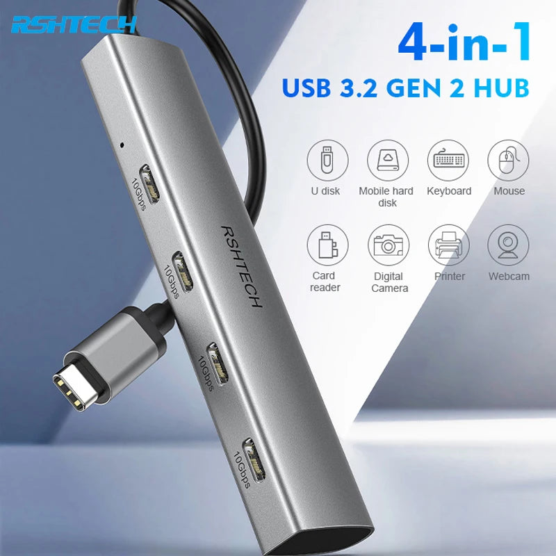 Hub USB-C 4 Ports 10Gbps Aluminium RSHTECH – CLEVI Paris
