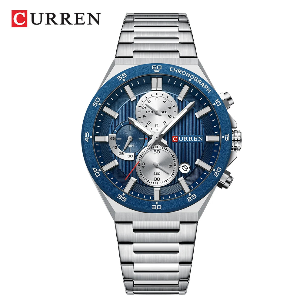 CURREN Montre Quartz Homme Chronographe Panda 43mm Acier Lumineux Date Auto – CLEVI Paris