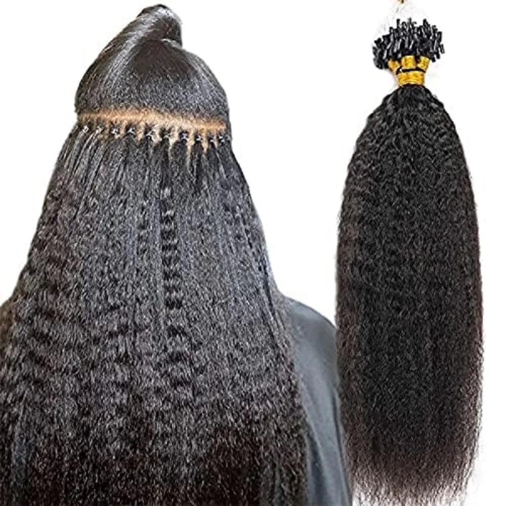 Extensions Micro Loop Kinky Straight Cheveux Mongols Remy 100g | Micro Bead Ring Italian Yaki | Noir, Brun, Naturel | 10-30 Pouces – CLEVI Paris