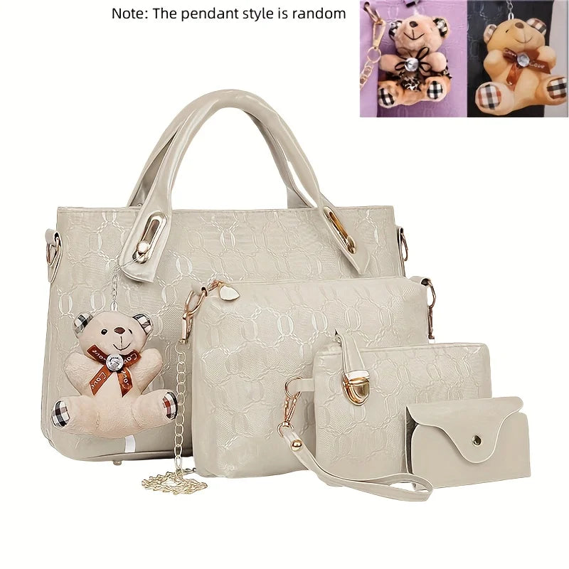 Coffret 4 Sacs Femme PU Gaufré Tote + Croisé + Portefeuille – CLEVI Paris