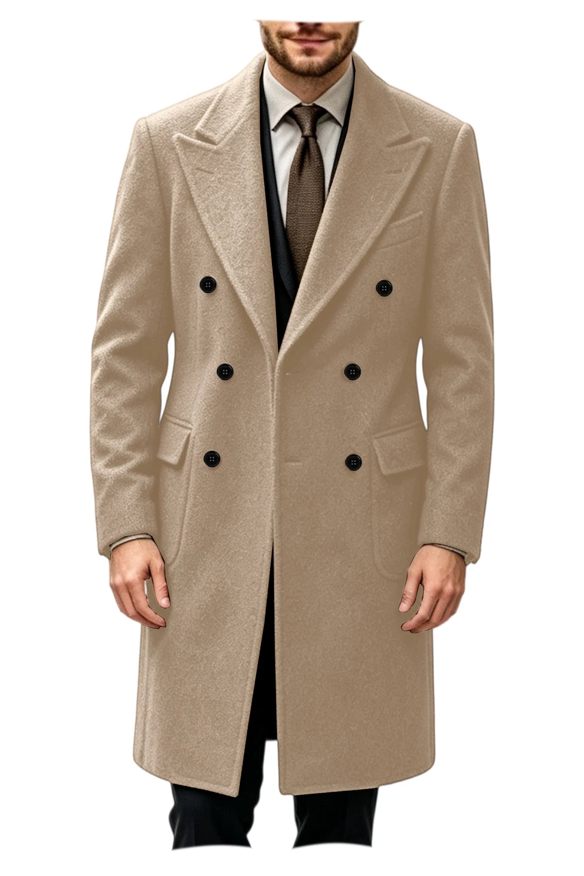 Manteau homme long croisé en laine mélangée – CLEVI Paris