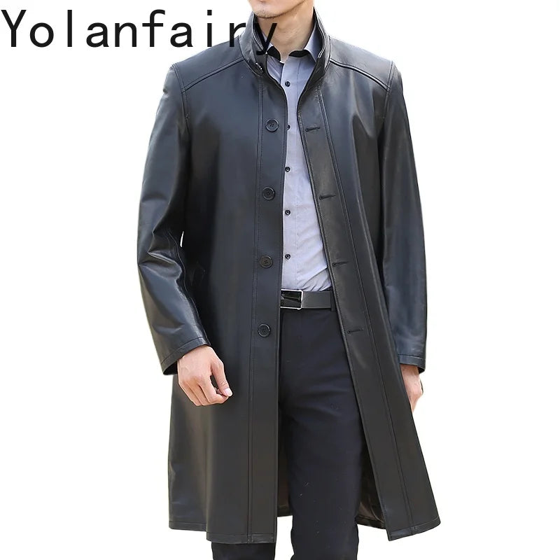 Manteau long homme cuir de mouton YOLANFAIRY – CLEVI Paris