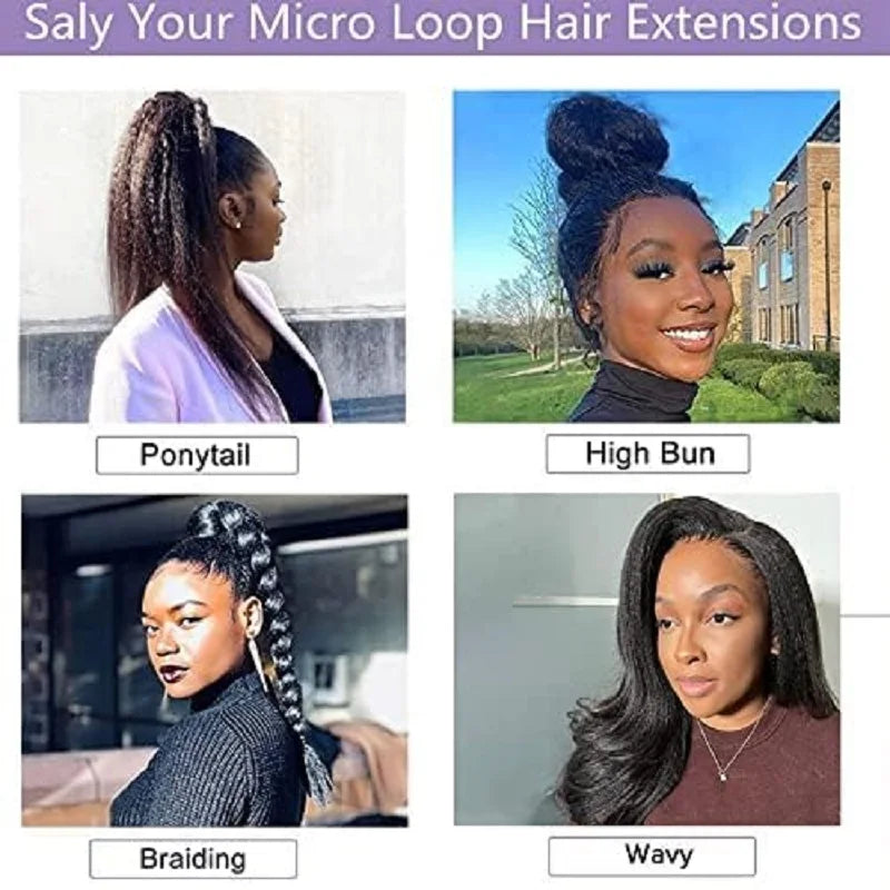 Extensions Micro Loop Kinky Straight Cheveux Mongols Remy 100g | Micro Bead Ring Italian Yaki | Noir, Brun, Naturel | 10-30 Pouces – CLEVI Paris