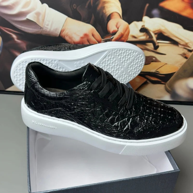 Sneakers Cuir Croco Noir Lacets Croisés Homme – CLEVI Paris