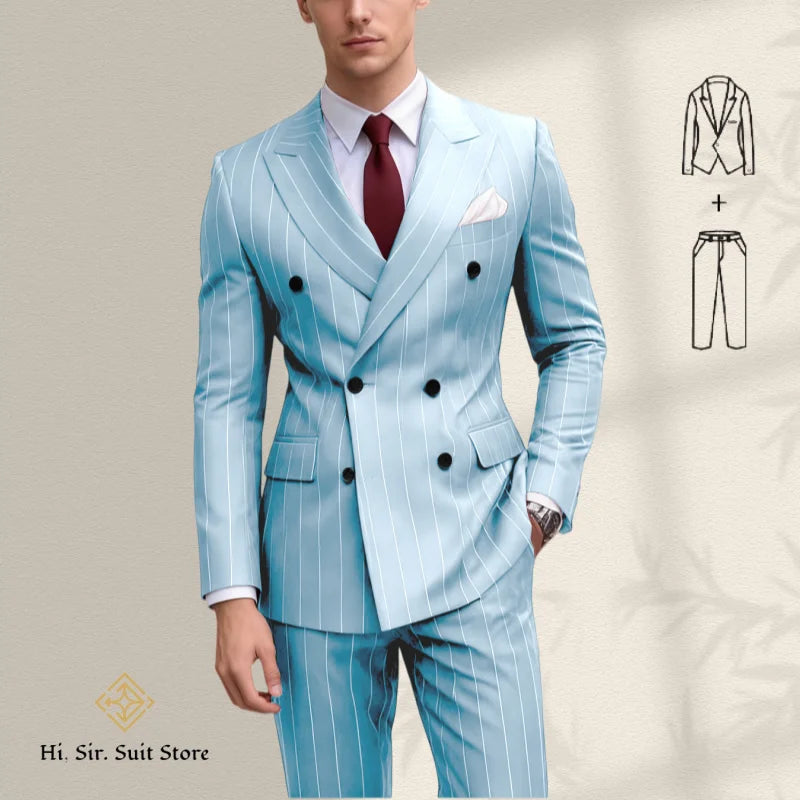 Costume homme bleu 2 pièces, double boutonnage – CLEVI Paris